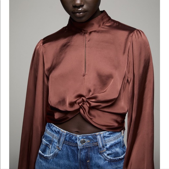 SATIN EFFECT CROPPED BLOUSE - Picture 4 of 8